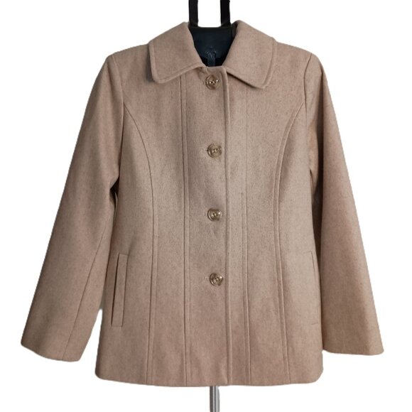 London Fog Women’s Tan Wool Blend Coat Size PL Petite Large - Picture 1 of 16